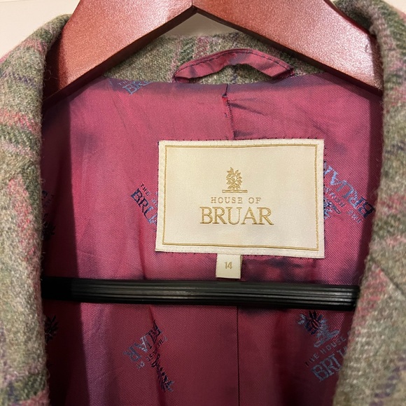 House of Bruar (Scottish) Plaid 100% Wool Lining Tweed Coat - Green w Pink/Lilac - Picture 2 of 7